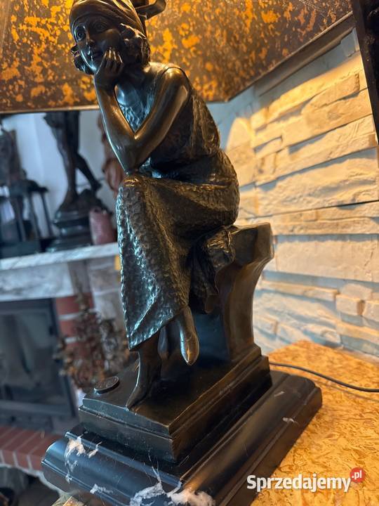 Przedwojenna lampa gabinetowa z brązu sygnowana Długopole-Zdrój sprzedam