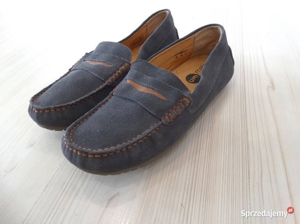 Buty Mokasyny Skórzane Skóra Naturalna Szare Łomża