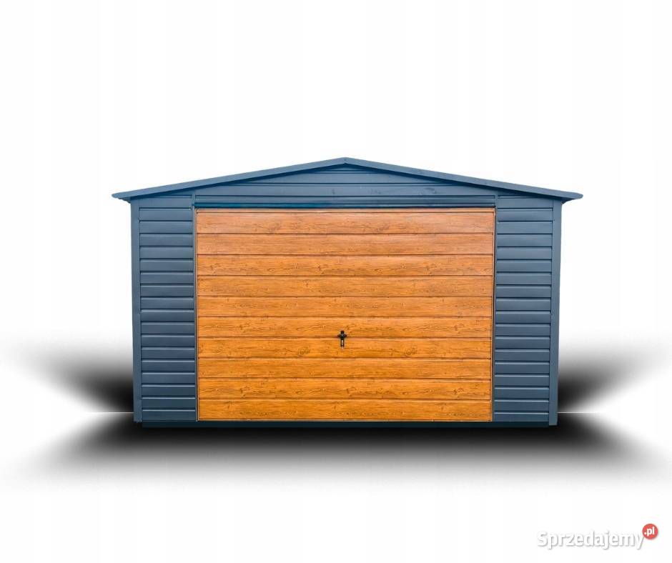 Garaż blaszany 5x6 dwuspadowy grafit brama Jodłownik