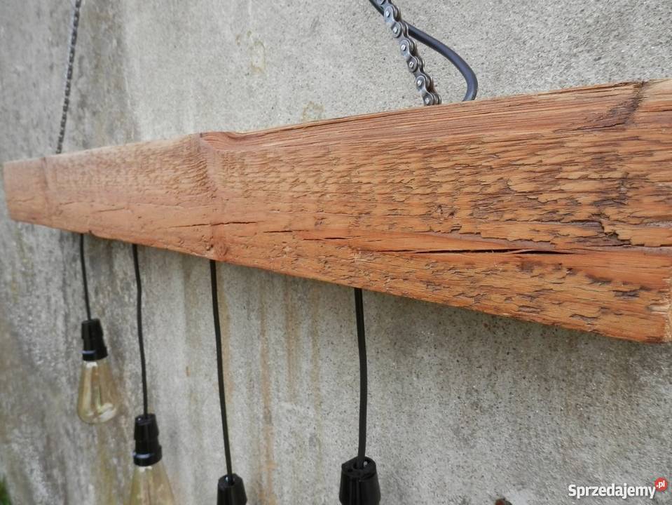 Lampa sufitowa ręcznie wykonana ze starej belki Oświetlenie Szczecinek