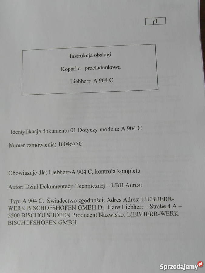 dtr instrukcja koparka przeładunkowa liebherr A Szczecin