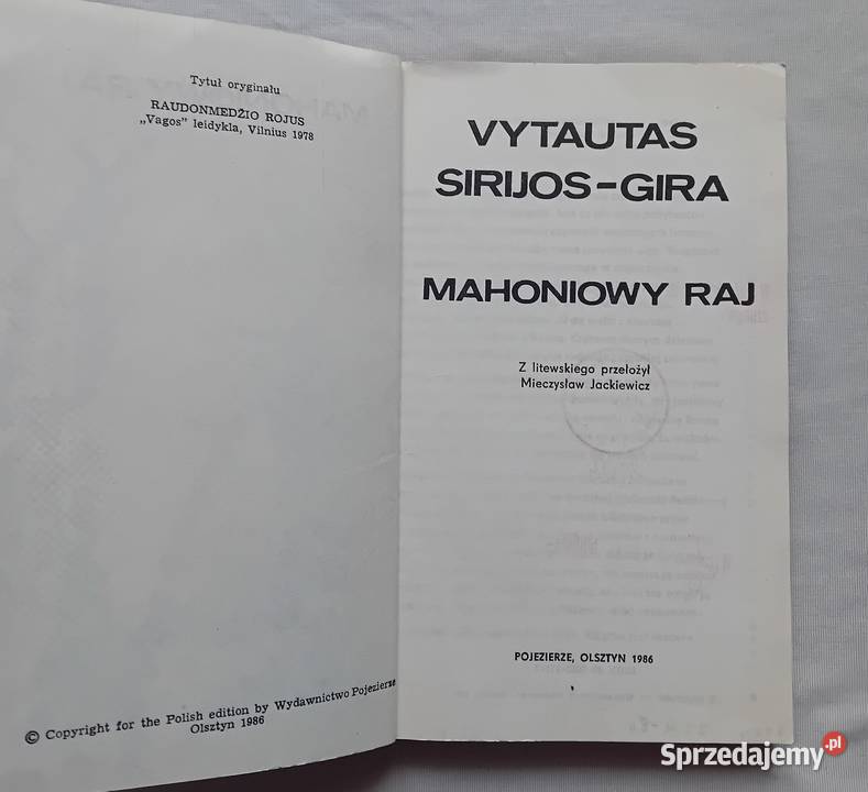 Vytautas SirijosGira Mahoniowy raj Wyd Proza i poezja wielkopolskie Koźminek sprzedam