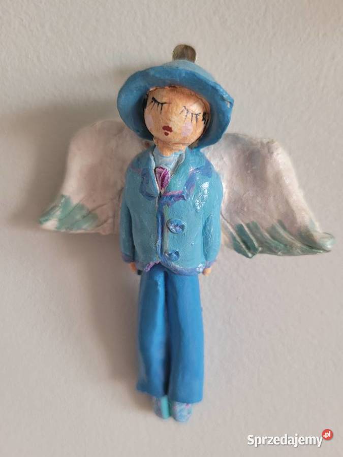 3 Aniołki piękne małe figurki w błękitach Wyposażenie wnętrz sprzedam