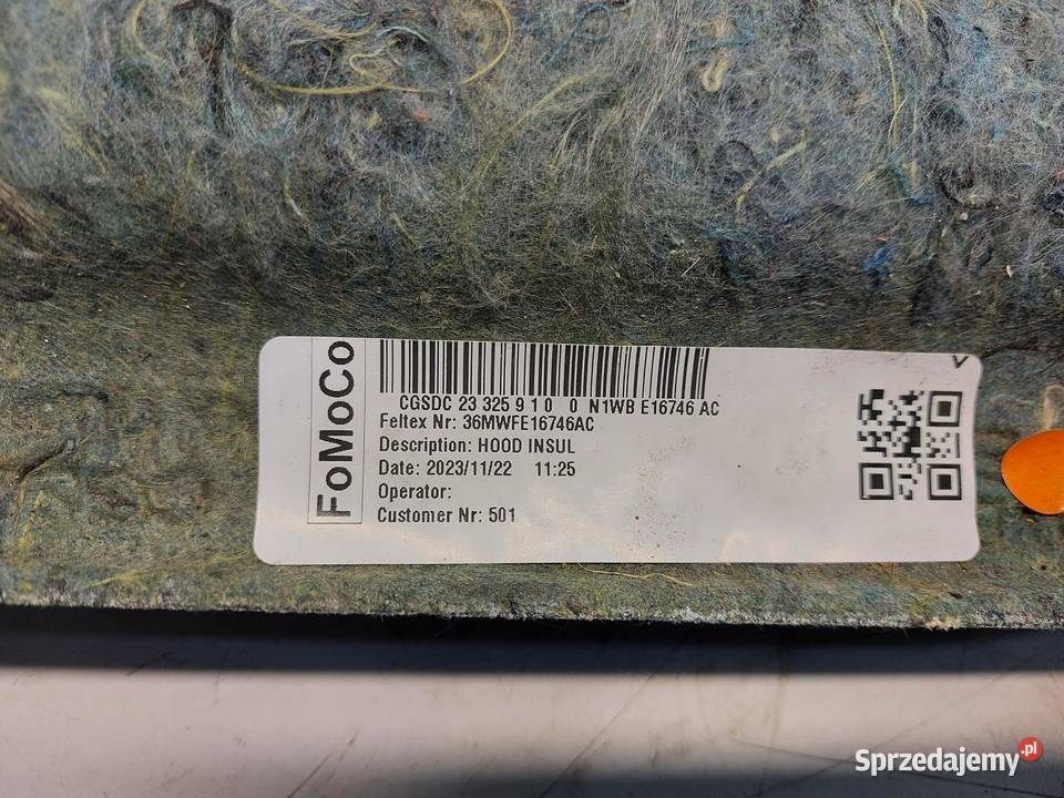 Ford Ranger VI 6 Wygłuszenie maski N1WBE16746AC Elementy wygłuszające