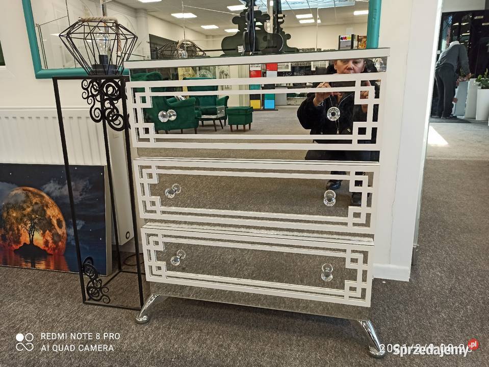 Komoda 3 szuflady Glamour lustrzana biala czarna Nowy Sącz