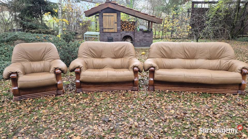 Komplet wypoczynkowy 3 2 1 Nowa skóra naturalna Śmigiel sprzedam