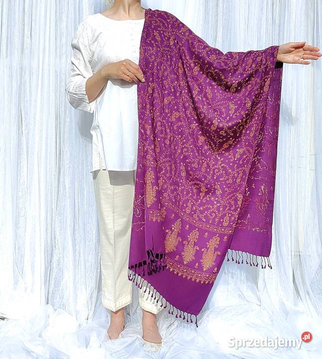 Szal orientalny fiolet indyjski haftowany haft Szczecin