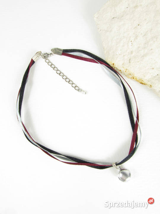 Naszyjnik choker z bordowej i czarnej wstążki z Katowice sprzedam