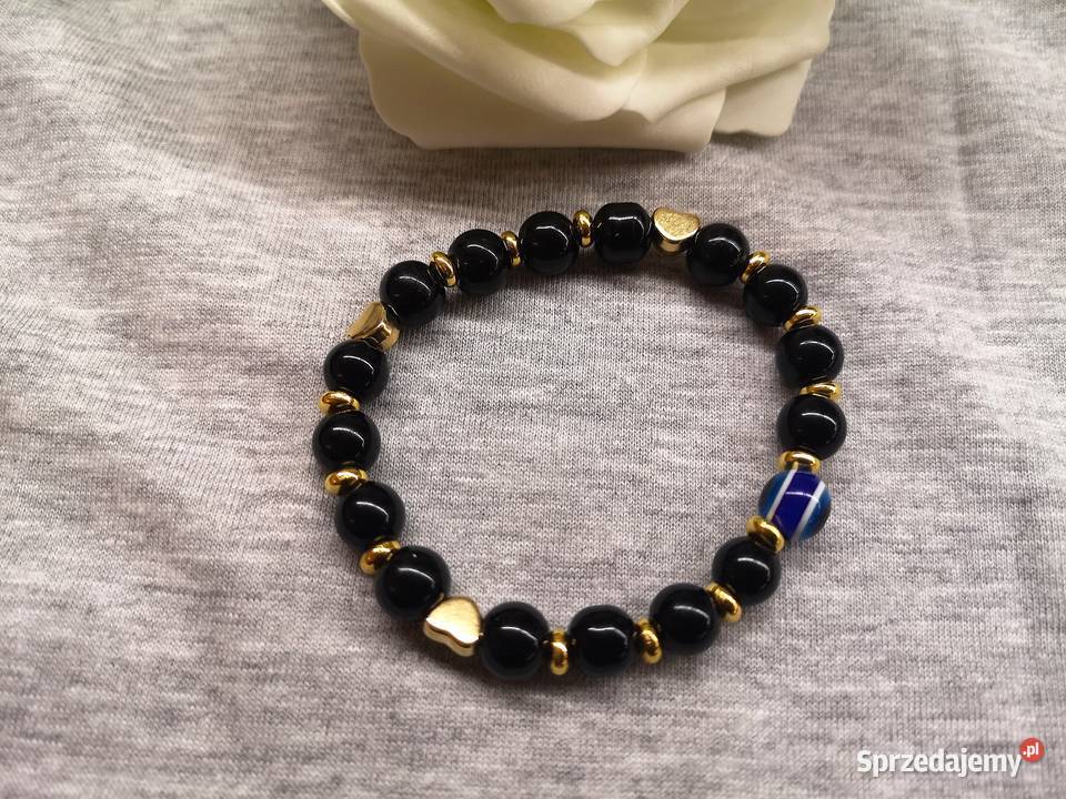 Bransoletka z onyksu złotymi serduszkami i świętokrzyskie Kielce