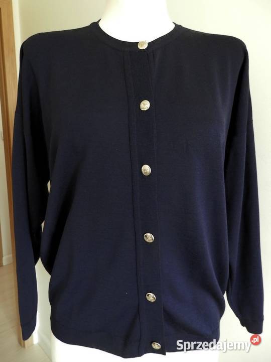 Sweter Kardigan Wełniany 100 Wełna Granatowy Łomża