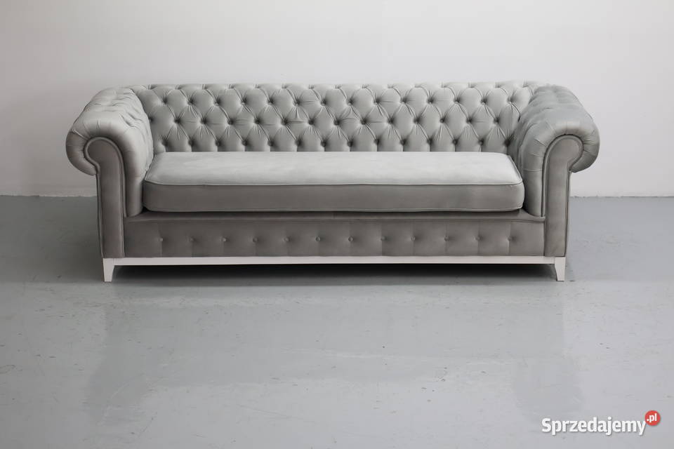 SYR NOWA SZARA 3 osobowa sofa Chesterfield 76cm