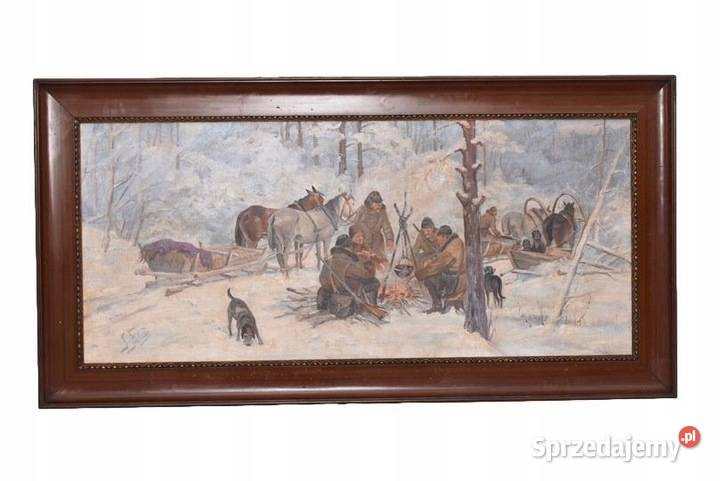 J Fałat Myśliwi na Polowaniu w Lesie Stary Duży małopolskie Kraków