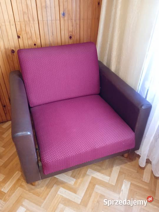 Fotel rozkładany styl PRL bordo vintage antyk Stąporków
