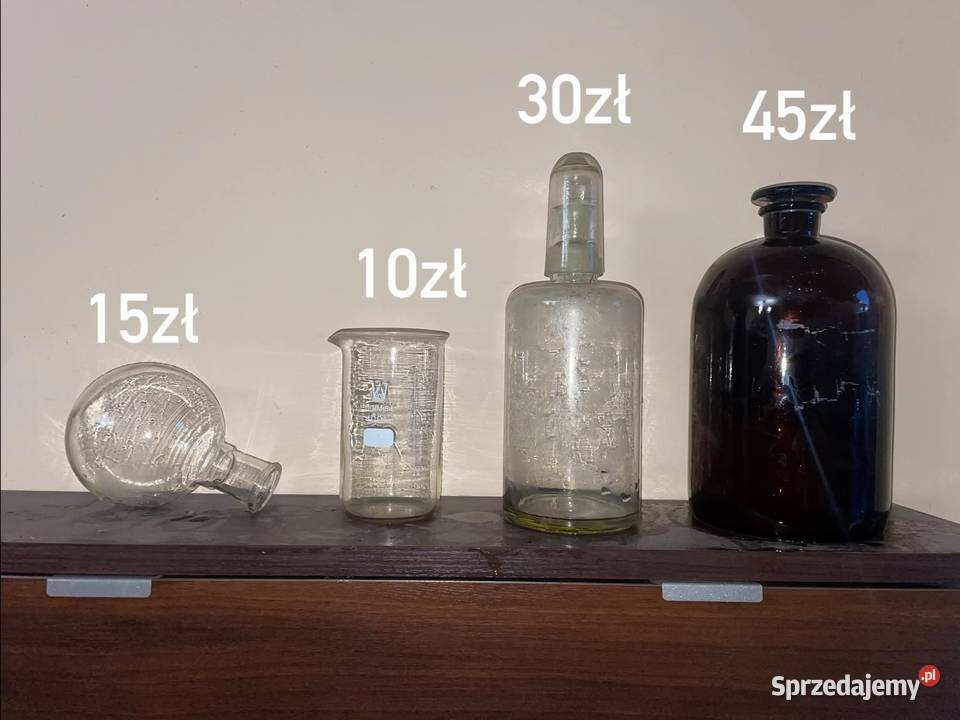 Szkło laboratoryjne PRL naczynia alchemiczne Bolesławiec