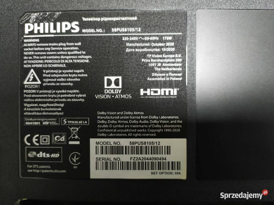 Części TV Philips 4K 58pus810512 zasilacz płyta Elektronika Szczecin