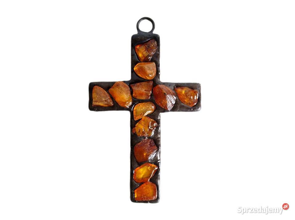 7423 Cynowy Krzyż z Bursztynami Kędzierzyn-Koźle