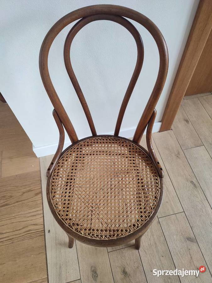 Przedwojenne gięte krzesło rattanowe Thonet Warszawa