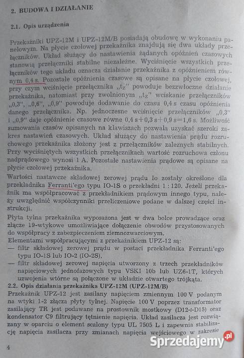 przekaźnik ziemnozwarciowy typ UPZ 12MB