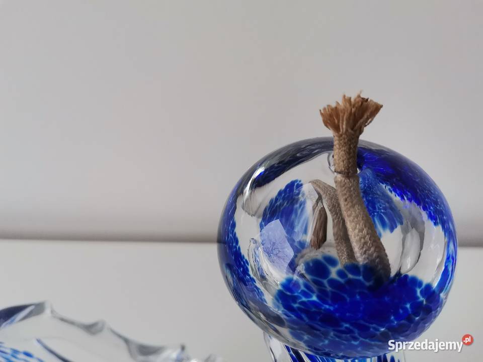 Stary duży szklany kolorowy świecznik lampka Katowice