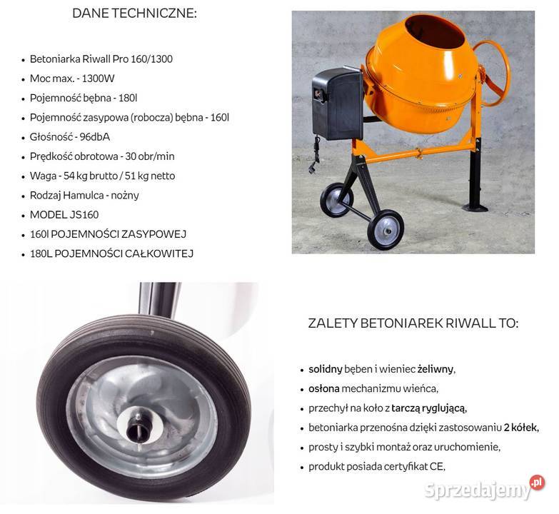 Betoniarka RiwallPro 160L nowy komplet karton Dęblin