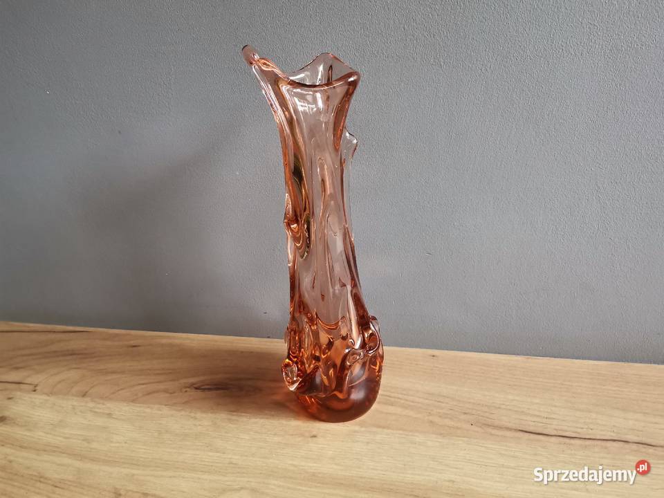 Stary różowy wazon Sękacz szkło PRL Porcelana i szkło Siemianowice Śląskie