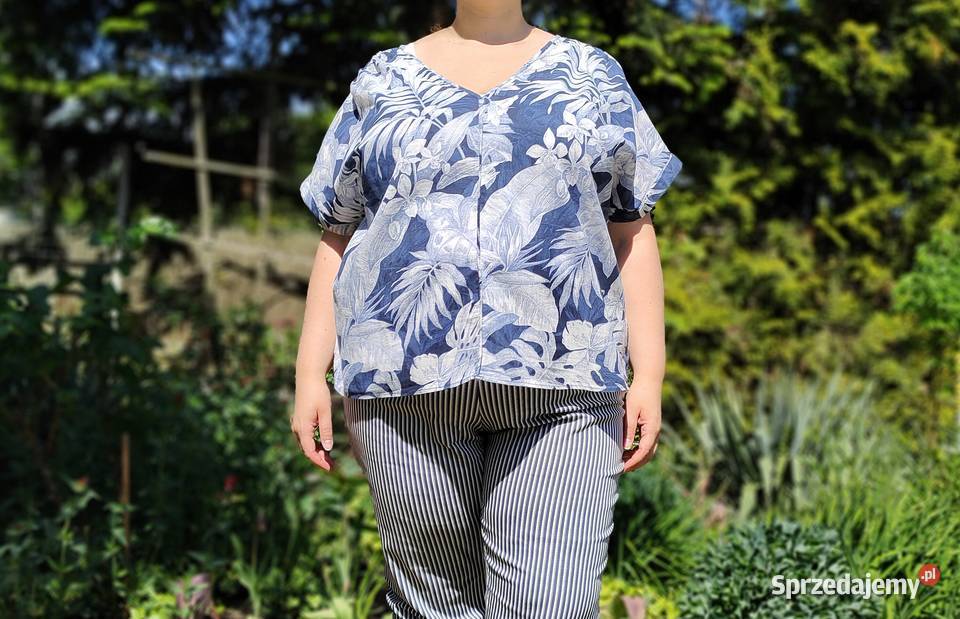 Bluzka HM XL plus size 4XL 48 bawełna niebieska Bluzki i koszule Szczecin sprzedam
