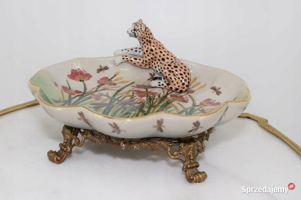 Porcelanowa Patera z Tygrysem Porcelana Brąz Kraków
