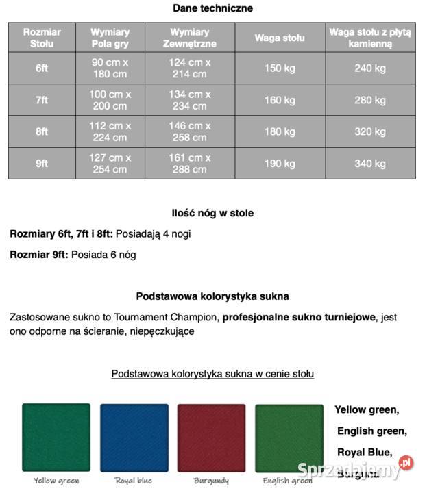 Stół bilardowy KRONOS Noga Toczona 8 ft POLSKI Poznań