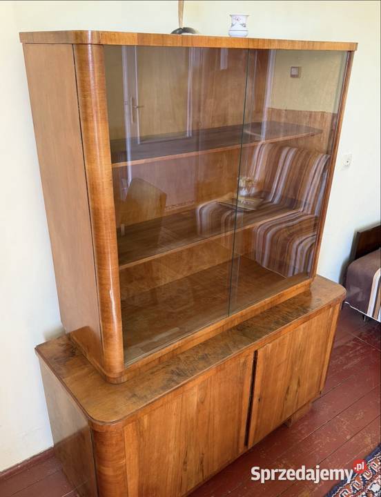 Mebel PRL Art Deco Stylowa komoda z przeszklonym podkarpackie Jedlicze