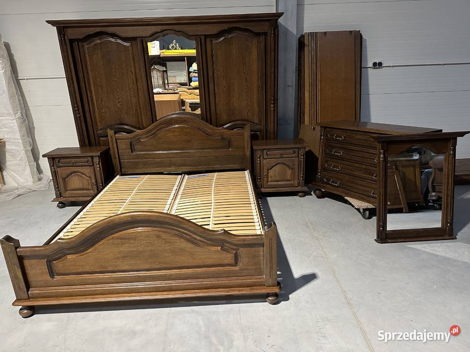 Masywna dębowa sypialnia łóżko 160cm szafki komoda szafa lus