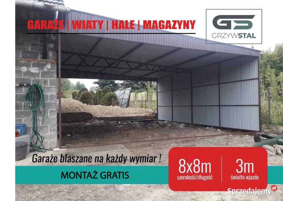 Garaż blaszany JEDNOSPADOWY Wiata Zadaszenie świętokrzyskie Końskie
