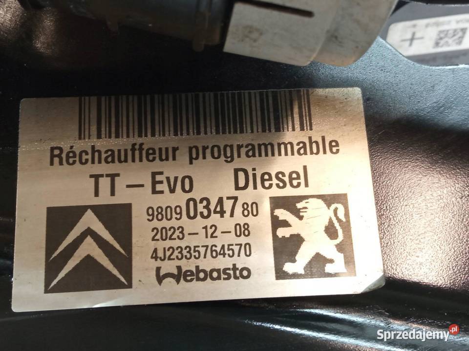 OGRZEWANIE POSTOJOWE WEBASTO 9809034780 Citroen Rok produkcji 2024 Części samochodowe