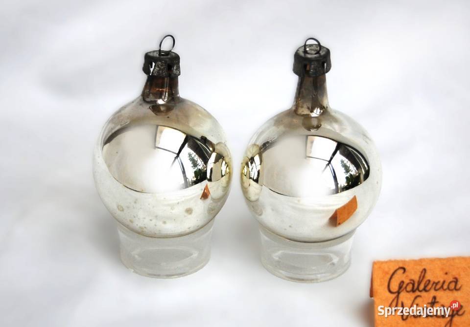 Stare bombki szklane srebrne 2 45 PRL vintage Lublin