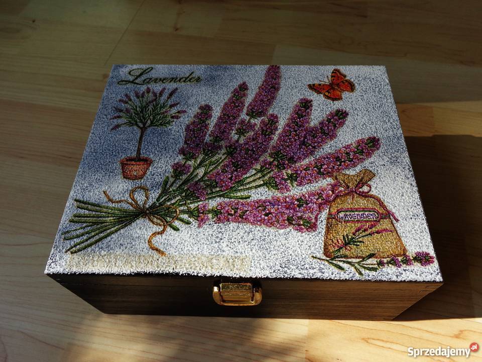 Drewniana ozdobna LAWENDA skrzyneczka na skarby Warszawa sprzedam
