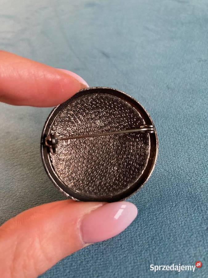 Nowa kolorowa wzorzysta okrągła broszka vintage Nisko