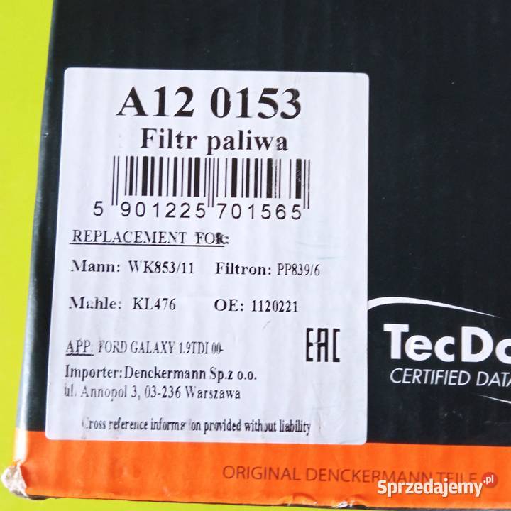 Filtr paliwa Ford Galaxy 19 TDI 115 Nowy Paliwa