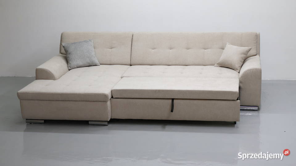 TJE Narożnik funkcją spania BEŻOWA tkanina Poznań