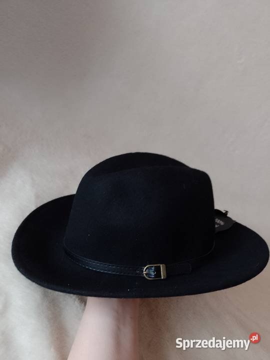 Wełniany Czarny kapelusz z Londynu 100 WełnaNOWY Nakrycia głowy małopolskie Kraków
