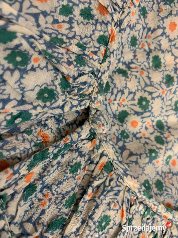 Bluzka koszulka w kwiatki z falbanami vintage zielony Jasło