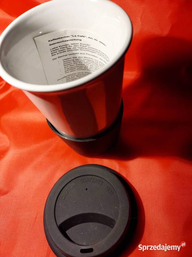 kubek ceramiczny biały z obejmą i przykryciem Wrocław