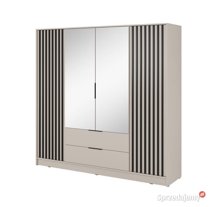 Duża szafa Nelly 4d kaszmir z lamelami i lustrem Szafy i garderoby