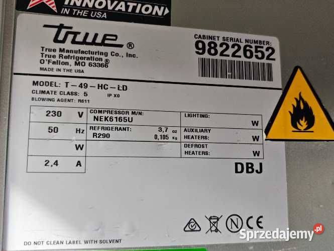 Szafa chłodnicza 900L TRUE T49HCLD 2 drzwi Nowy