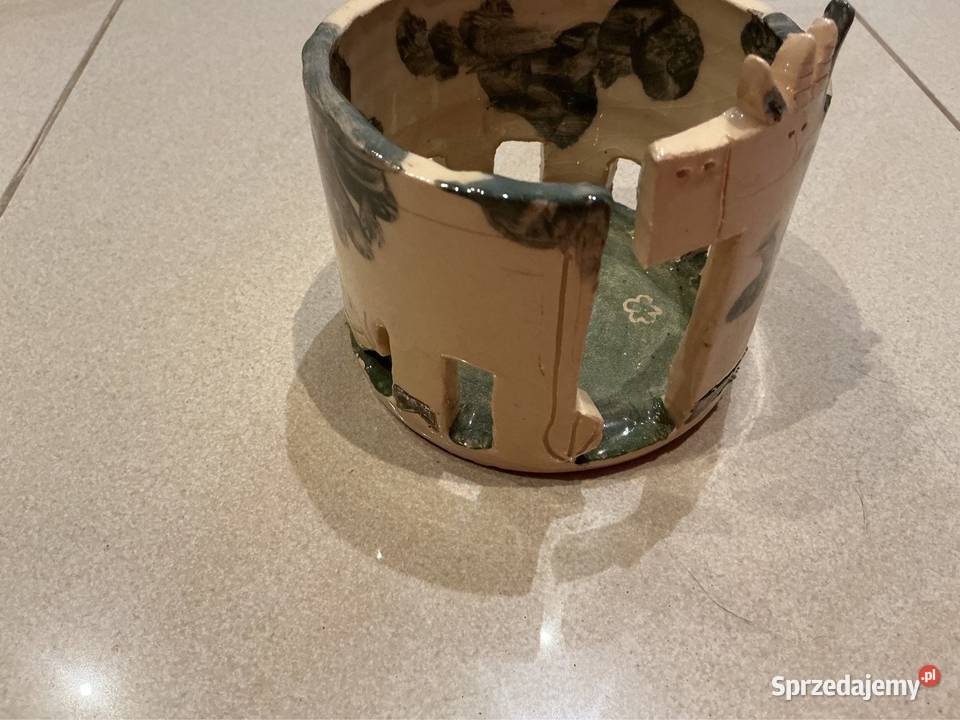 Osłonka Ceramiczna Krówka na Butelke Sygnowana beżowy Doniczki i osłonki lubuskie Nowa Sól