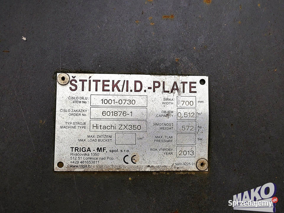 Łyżka Triga 70 do koparki fi 70 Producent Ostrowiec Świętokrzyski