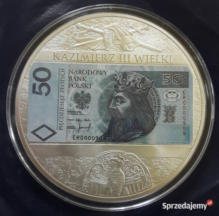 GIGANT 70 mm Moneta Banknot Srebro Kazimierz śląskie Sosnowiec