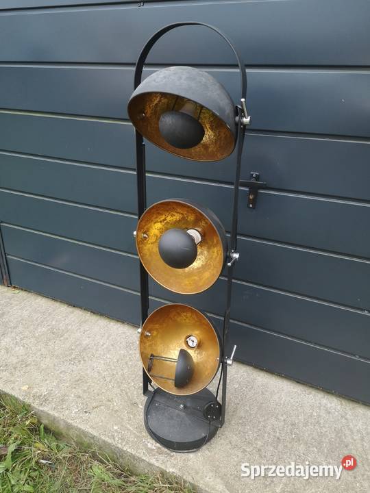 Lampa podłogowa czarna ze złotymi 3punktami Aleksandrów Łódzki