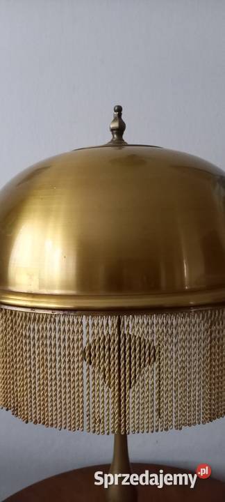 Duża mosiężna lampa gabinetowa klosz z frędzlami Skierniewice sprzedam