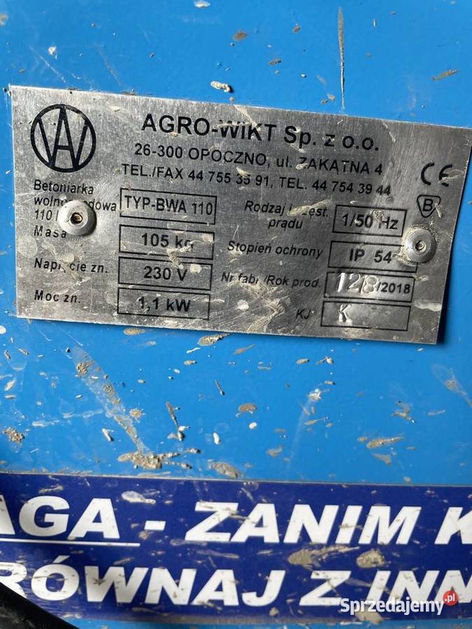 Betoniarka agro wikt 220v Mieszarki Brzeg