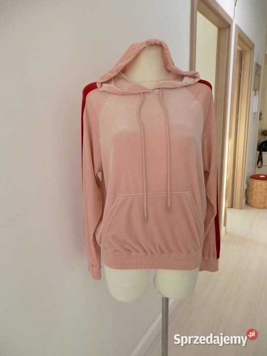 Bluza z Kapturem i Kieszenią Kangurka Welurowa różowy podlaskie Łomża