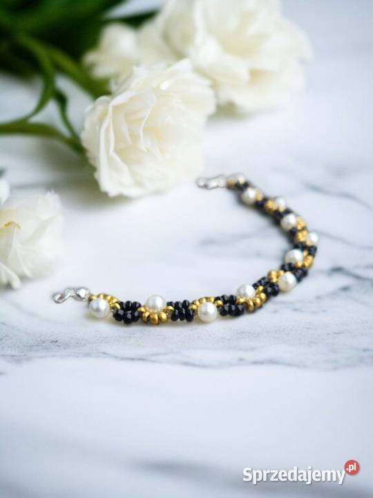Bransoletka perłowa z czarno złotymi koralikami Sanok sprzedam